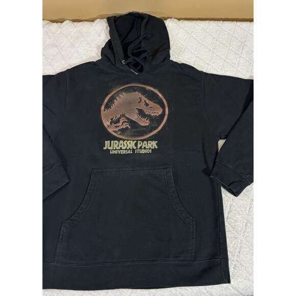 Vintage Universal Studios Jurassic Park Ride Embroidered Black Hoodie Size Small - Picture 3 of 13